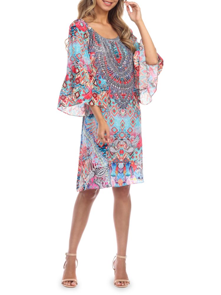 Платье-прикрытие с круглым вырезом и принтом La Moda Clothing, цвет Ikat Blossom