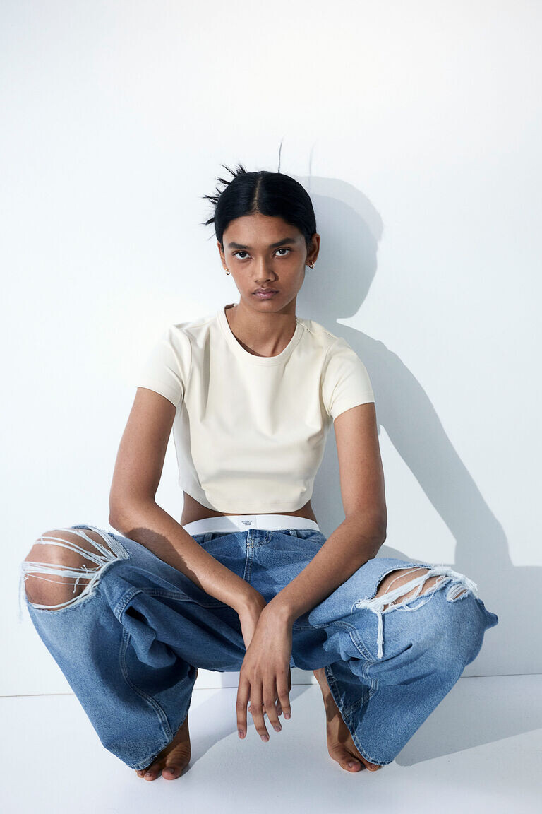 

Укороченный топ из джерси H&M, бежевый