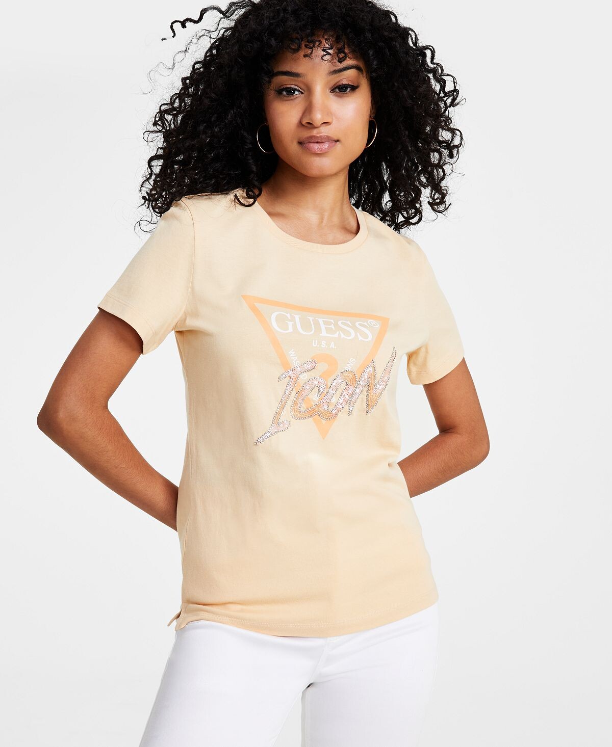 

Женская хлопковая футболка с короткими рукавами Eco Rhinestone Icon GUESS