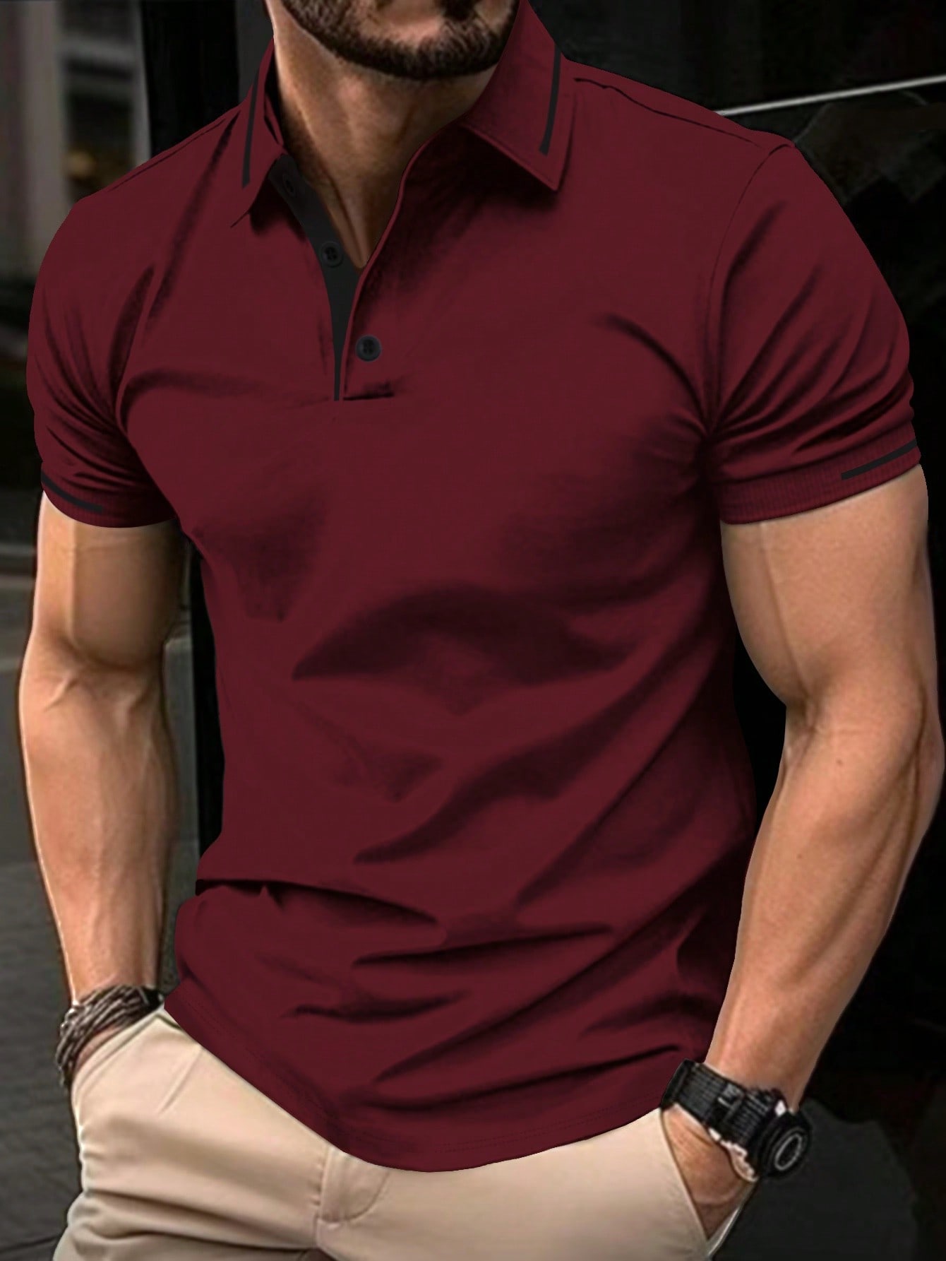 Мужская однотонная рубашка-поло с короткими рукавами, бургундия рубашка поло prescott мужская джинс