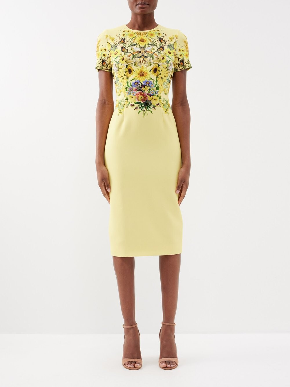 

Платье миди naomi из крепа с цветочным принтом Mary Katrantzou, желтый