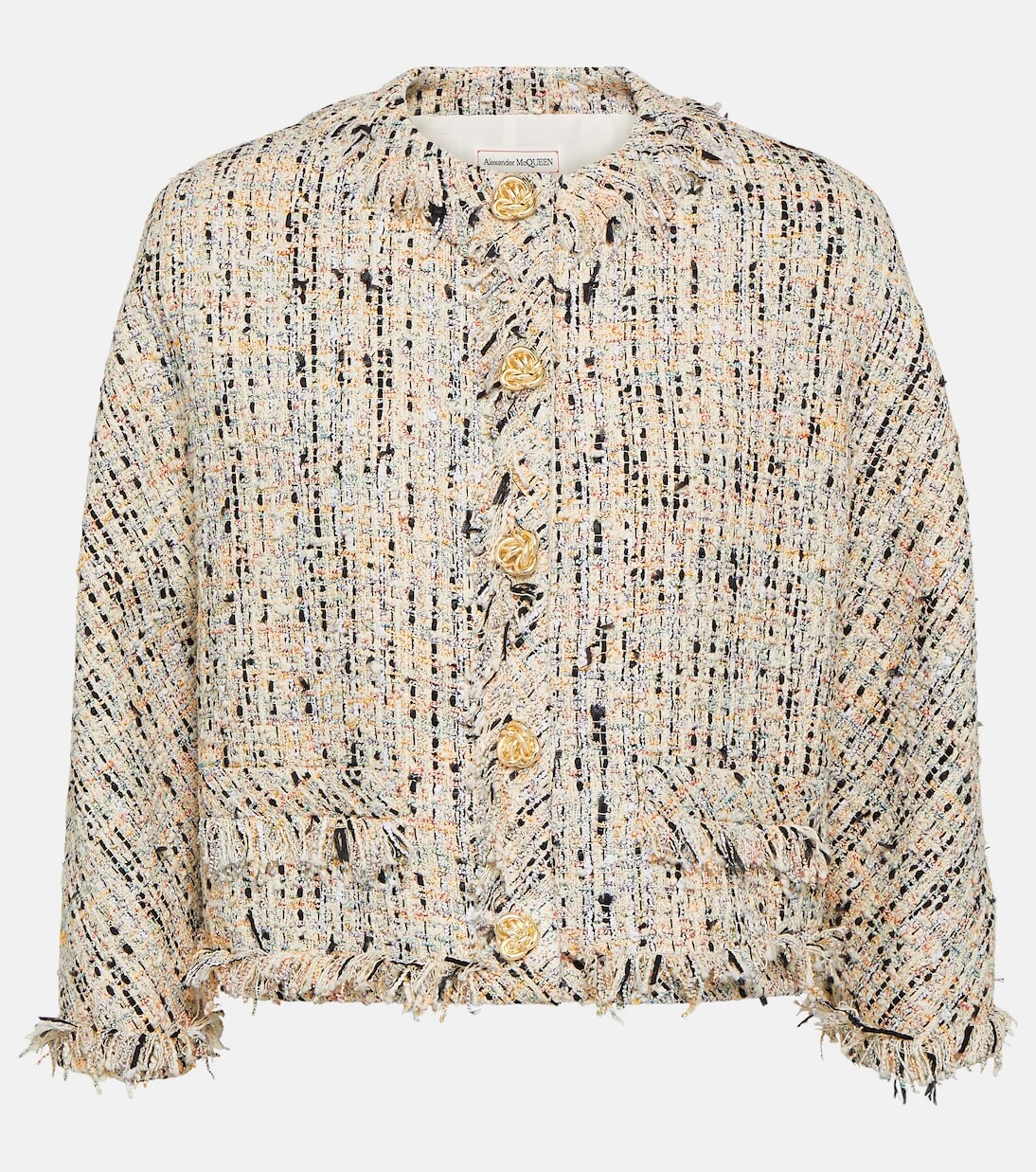 

Твидовый пиджак из смесового хлопка Alexander Mcqueen, мультиколор