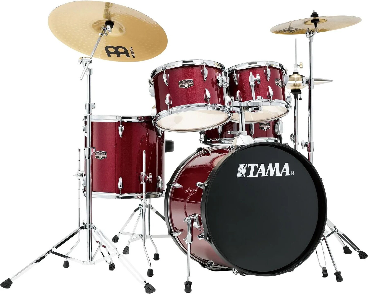 

Полный набор ударных Tama Imperialstar IE50C из 5 предметов с малым барабаном и тарелками Meinl — Candy Apple Mist