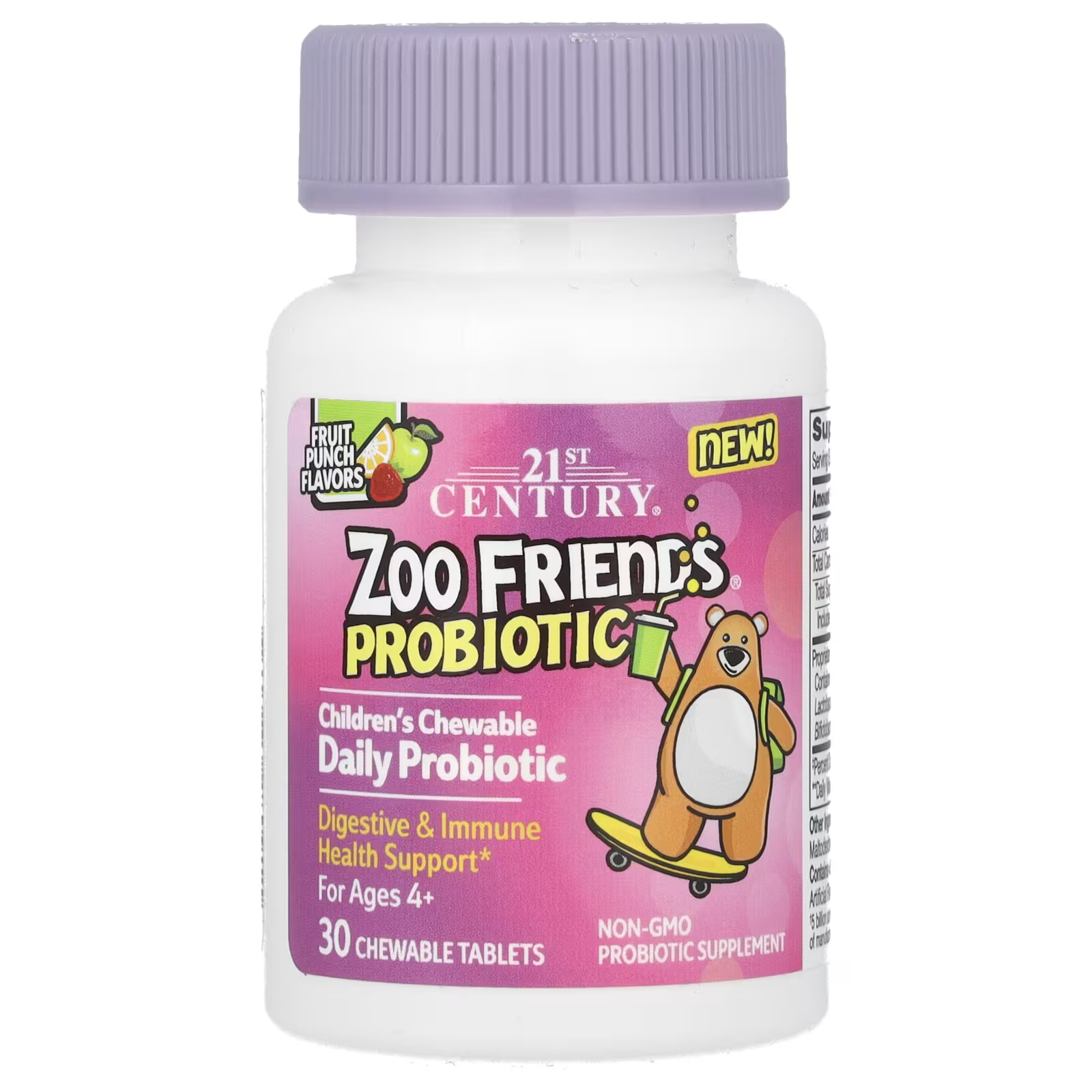 Пробиотик детский жевательный 21st Century Zoo Friends для детей от 4 лет, 30 жевательных таблеток mommy s bliss детский пробиотик и пребиотик от 2 лет ягодный 45 жевательных таблеток