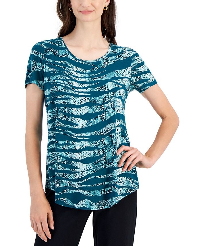 

Миниатюрный топ с закругленным краем и принтом JM Collection, цвет Teal Evergreen Combo