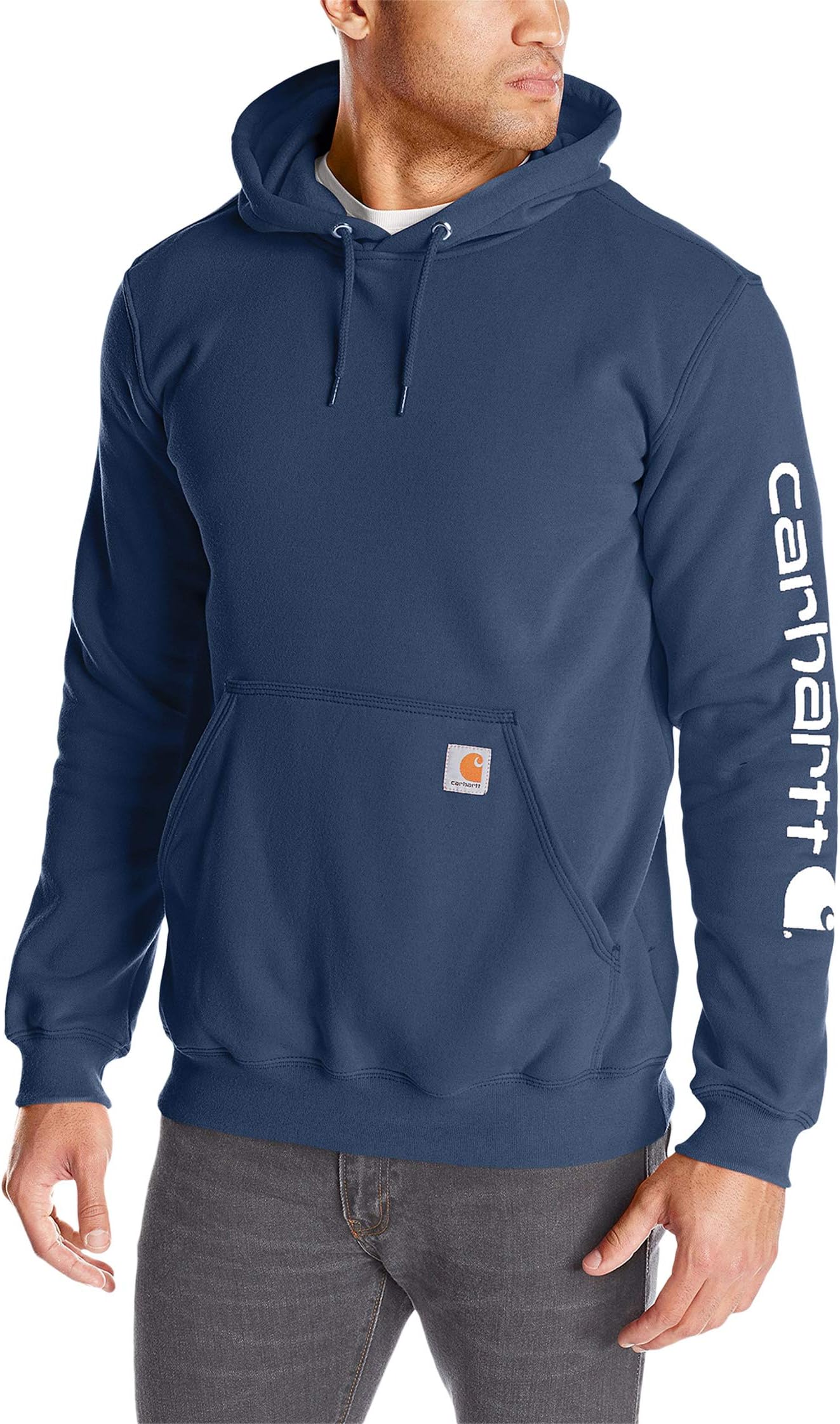 Толстовка средней плотности с капюшоном и фирменным логотипом на рукавах Carhartt, цвет New Navy