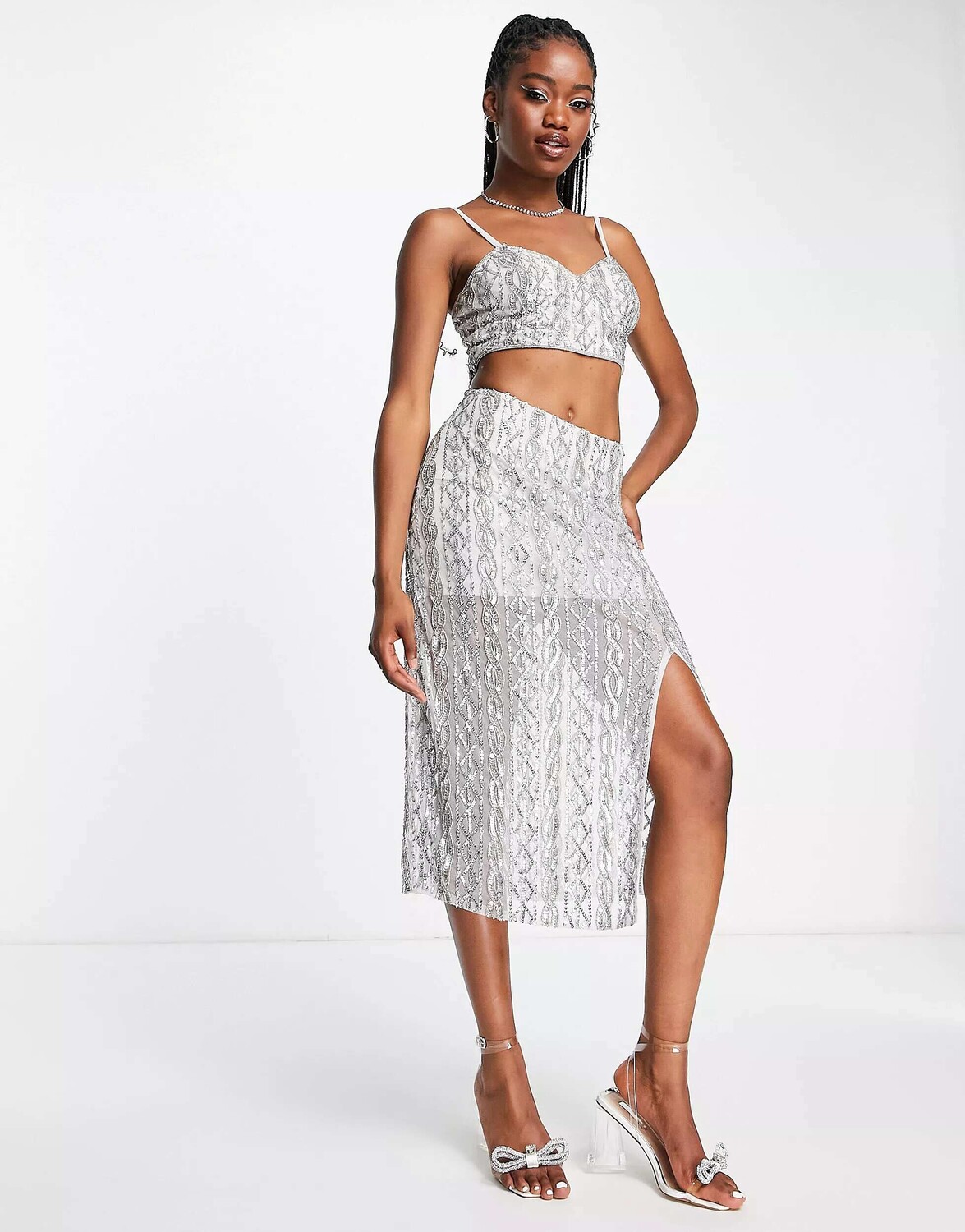 

Серебристый бралетт-бралетт Miss Selfridge Premium с отделкой веревками