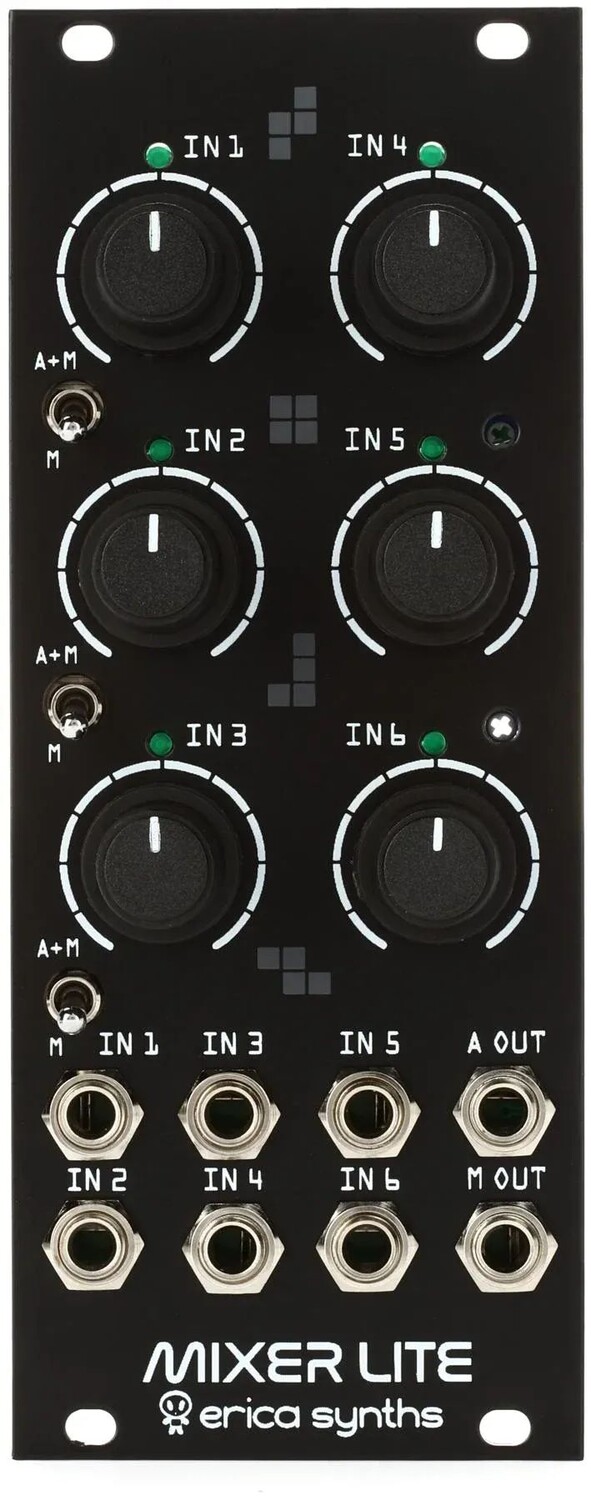 

Erica Synths Drum Mixer Lite Шестивходовой микшерный модуль Eurorack с компрессором Vactrol и назначаемым дополнительным посылом