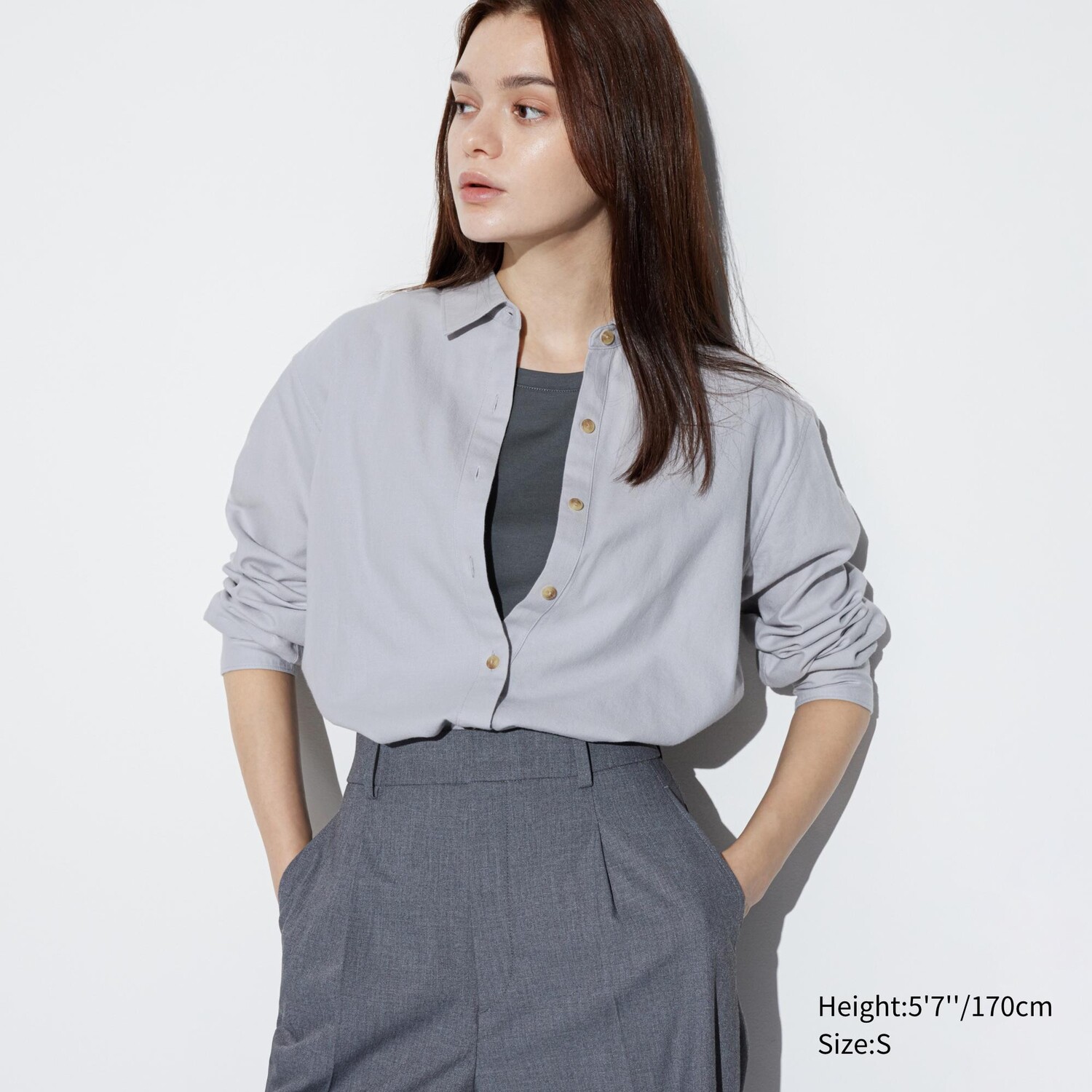 

Рубашка UNIQLO с длинными рукавами, светло-серый