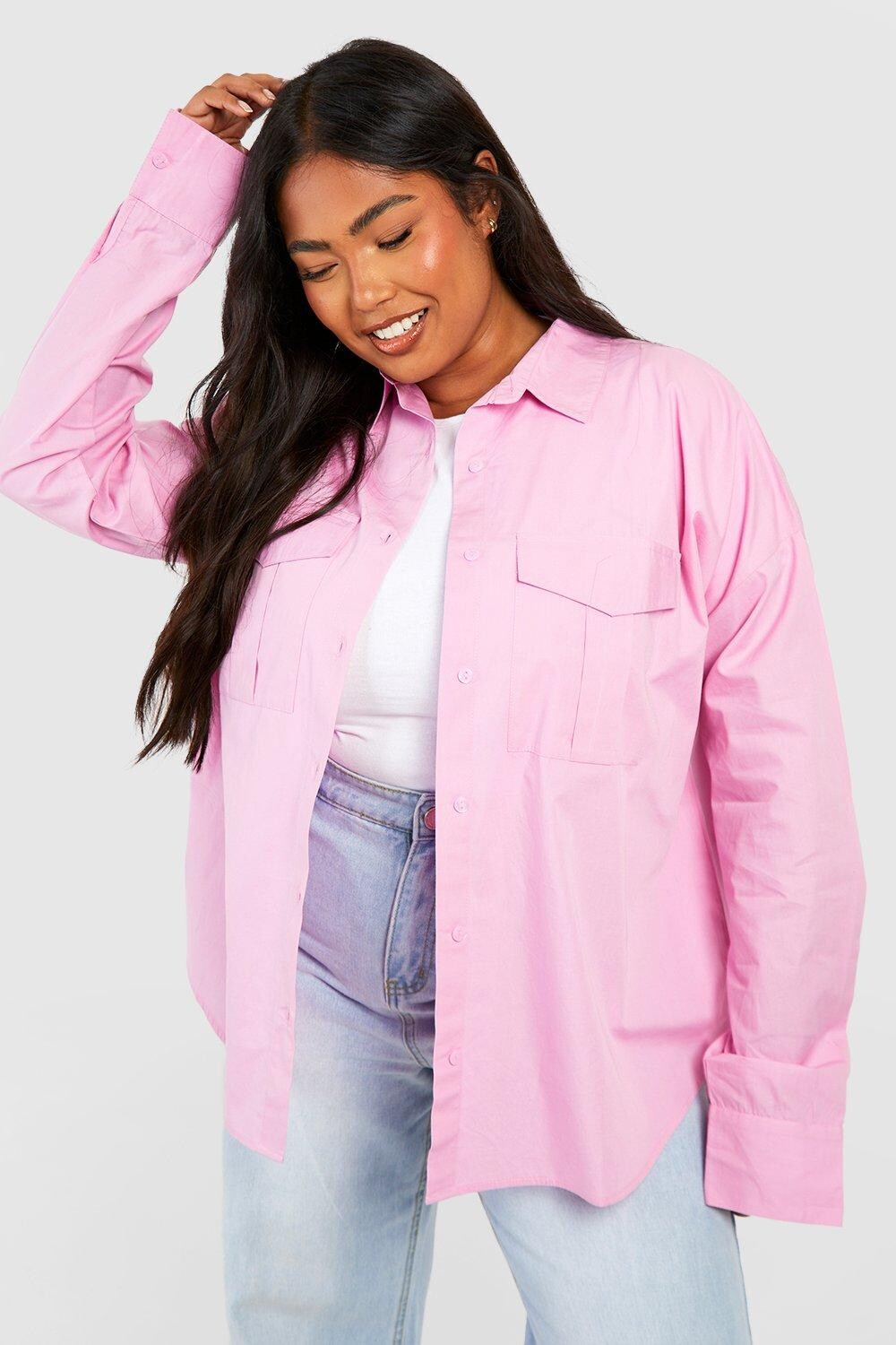 

Рубашка из хлопка оверсайз plus utility Boohoo, розовый