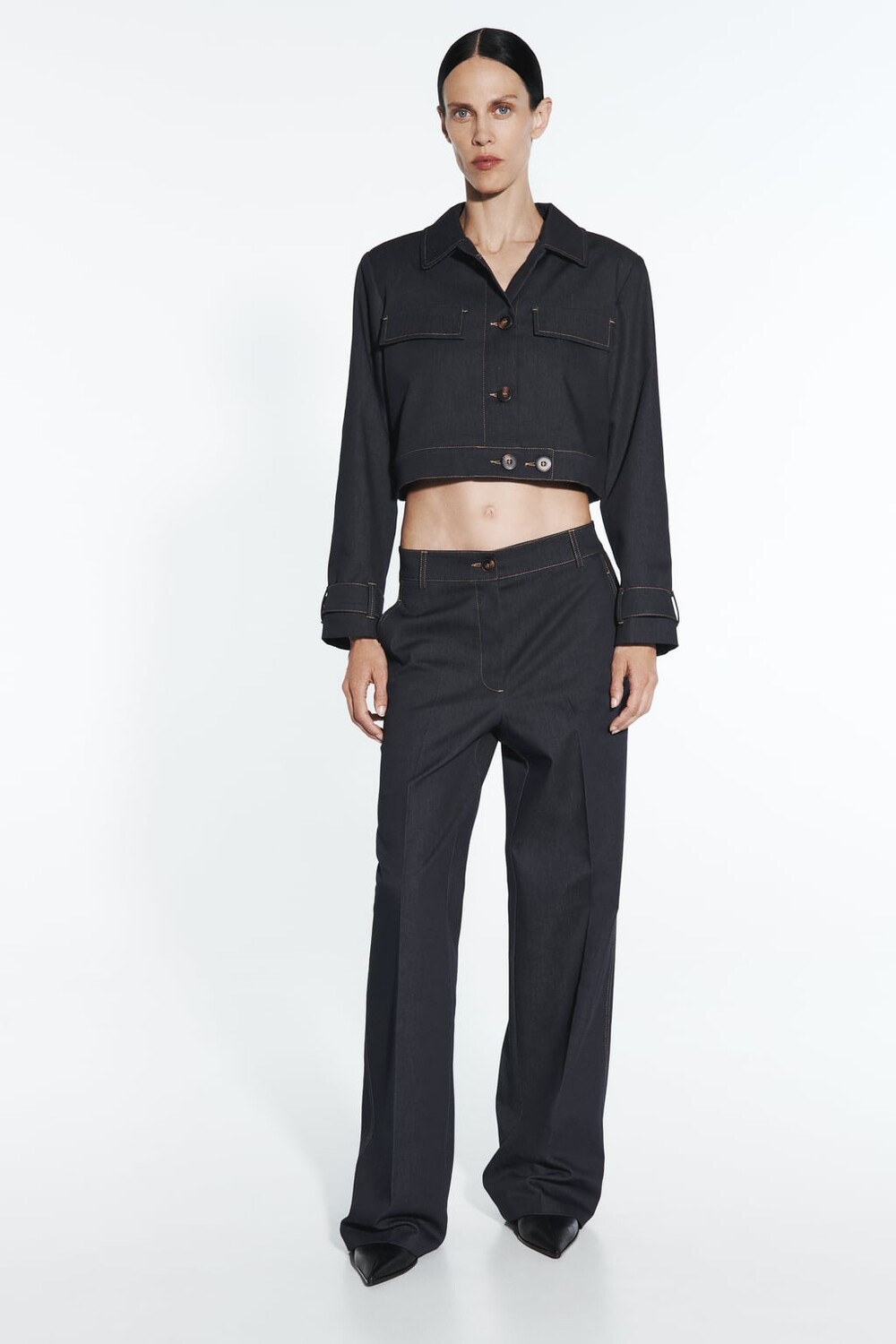 

Брюки прямого кроя с отстрочкой ZARA, индиго