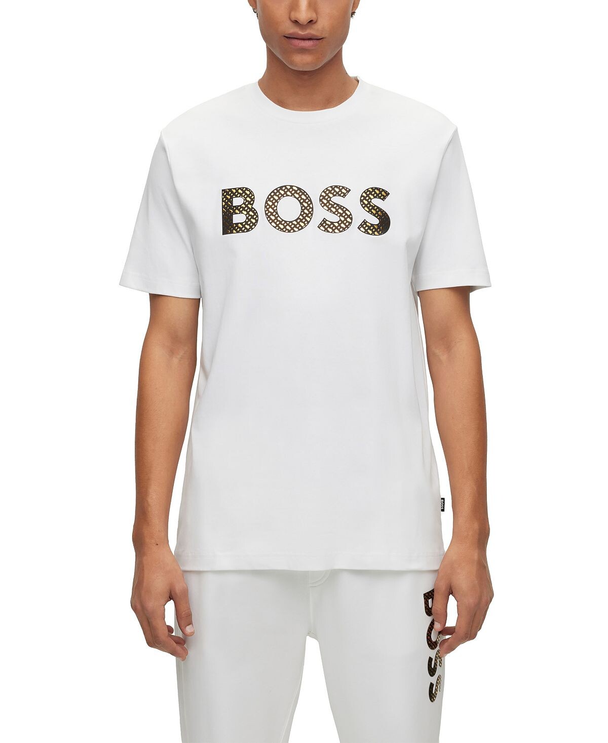 

Мужская хлопковая футболка интерлок с монограммами и логотипом Hugo Boss