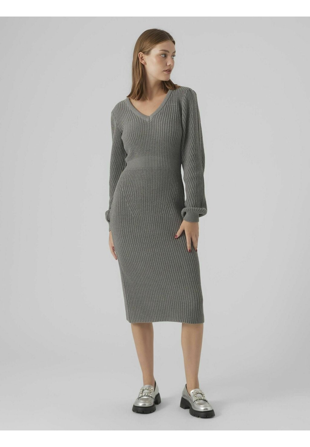 

Платье-футляр Vero Moda V-NECK CALF, цвет medium grey melange