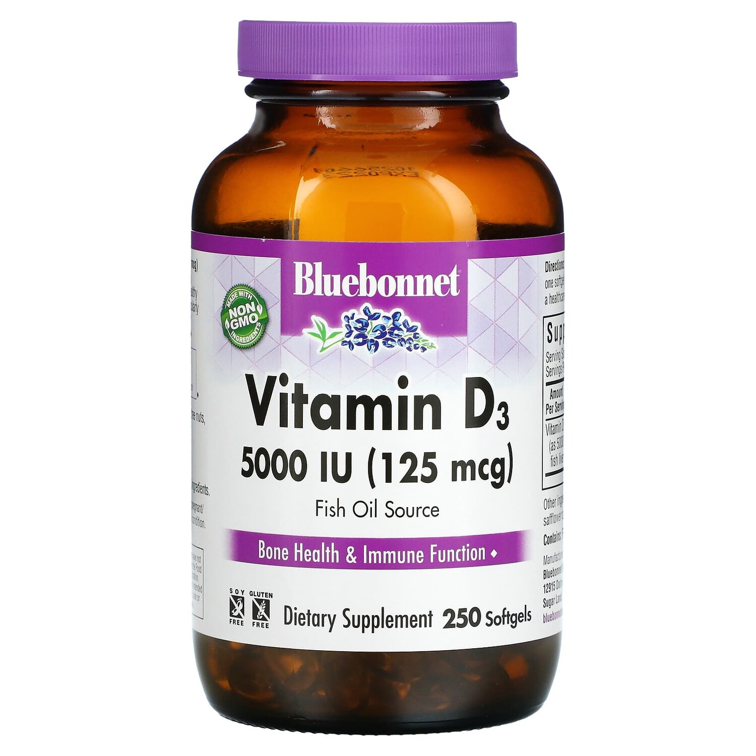

Витамин D3, 125 мкг (5000 МЕ), 250 капсул, Bluebonnet Nutrition