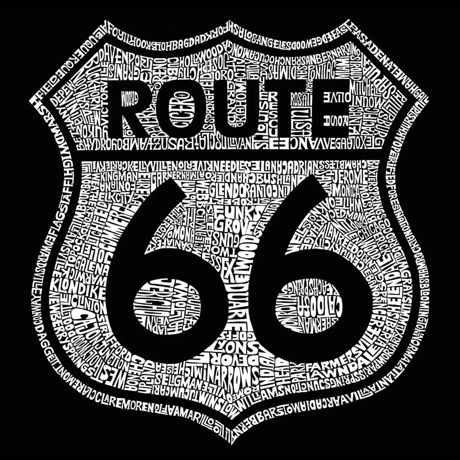 CITIES ALONG THE LEGENDARY ROUTE 66 — мужская футболка с длинным рукавом с рисунком Word Art LA Pop Art мужская футболка с длинным рукавом word art route 66 la pop art черный
