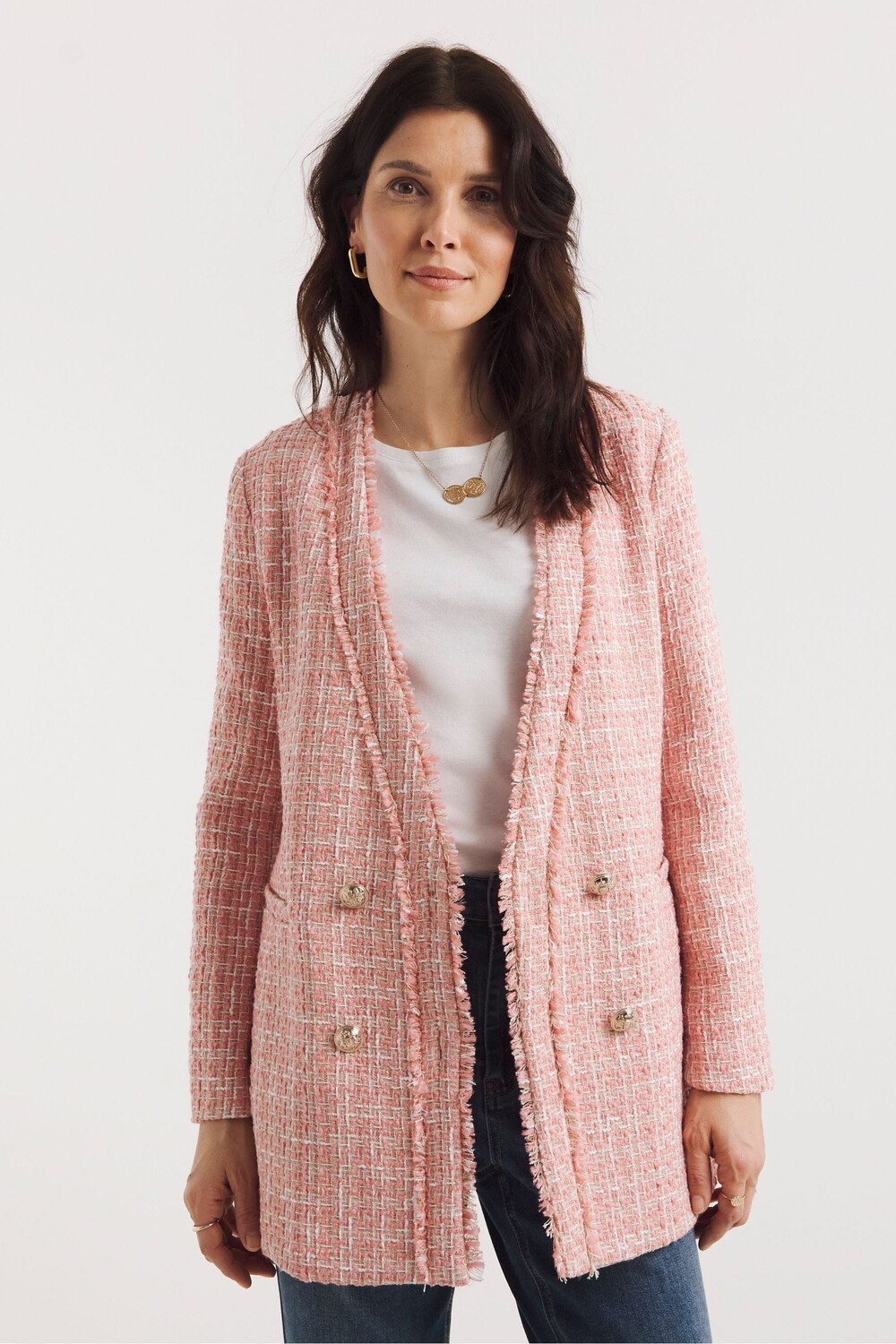 

Розовая куртка без воротника Rose Boucle JD Williams, розовый