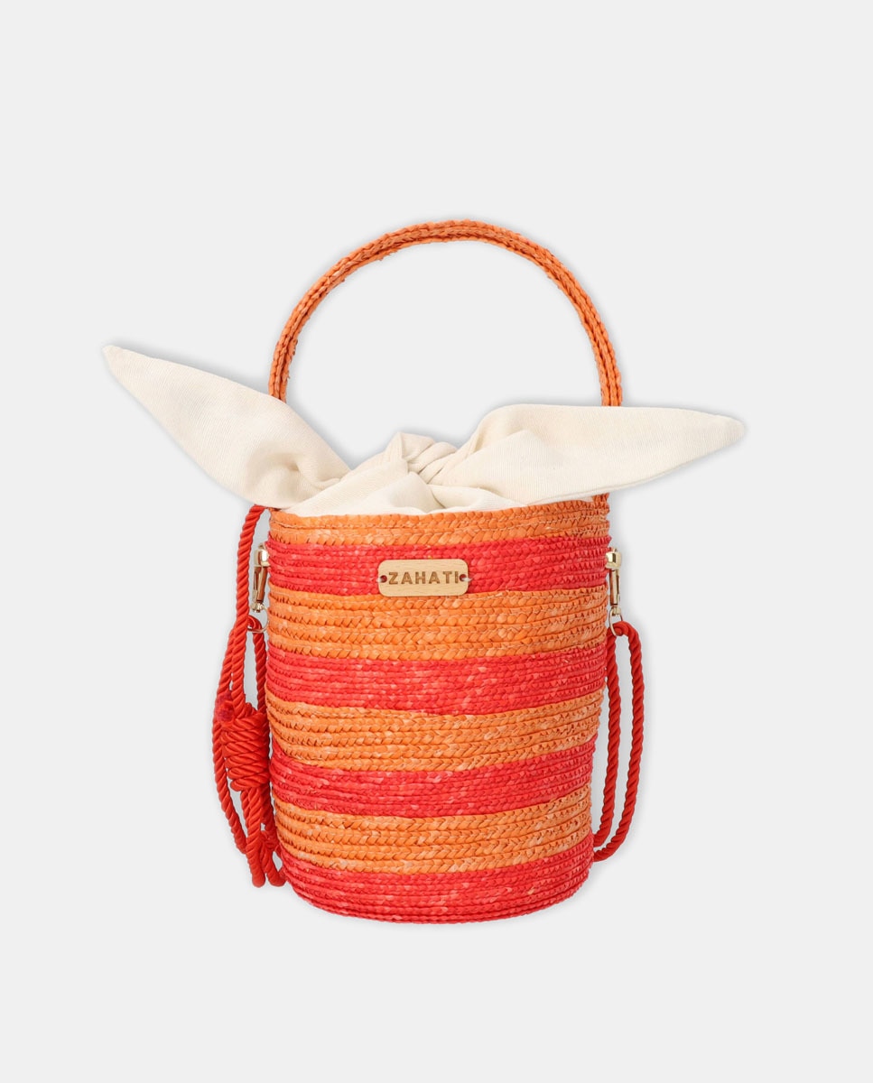 Соломенная сумочка Mini Josephine с двухцветными красными и оранжевыми полосками Zahati, красный