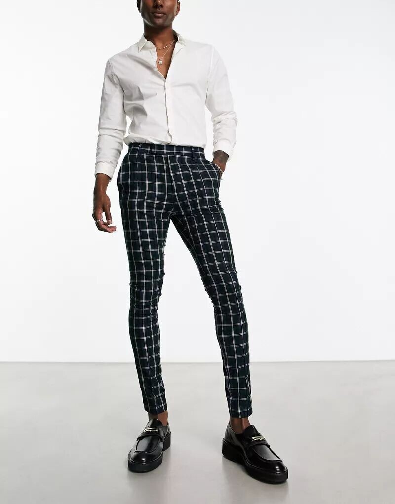 

ASOS Design — Элегантные темно-синие брюки очень узкого кроя в клетку в клетку