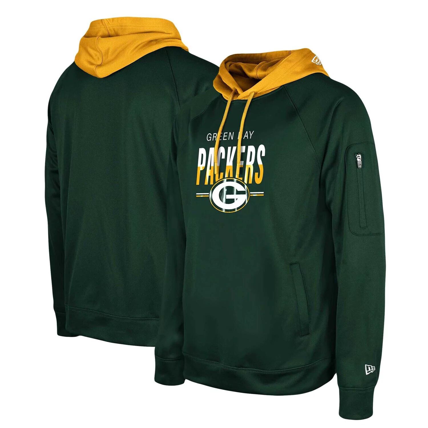 

Мужской зеленый пуловер с капюшоном Green Bay Packers 2023 NFL Training Camp реглан New Era