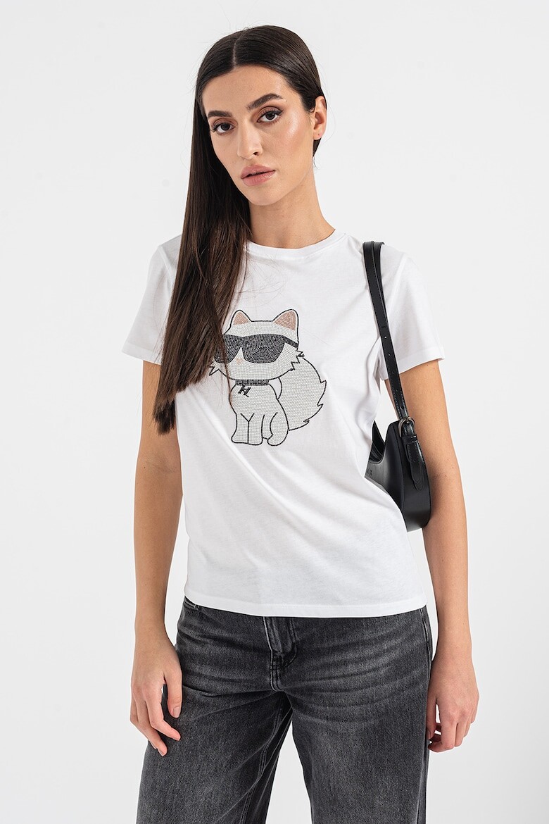 

Футболка из органического хлопка с декоративными камнями Karl Lagerfeld, белый