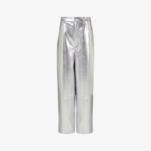 цена Широкие брюки средней посадки из искусственной кожи цвета металлик Leem, серебряный