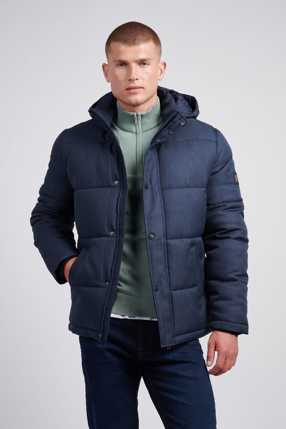 

Мужская серая текстурированная зимняя куртка пуховик U.S. Polo Assn, синий