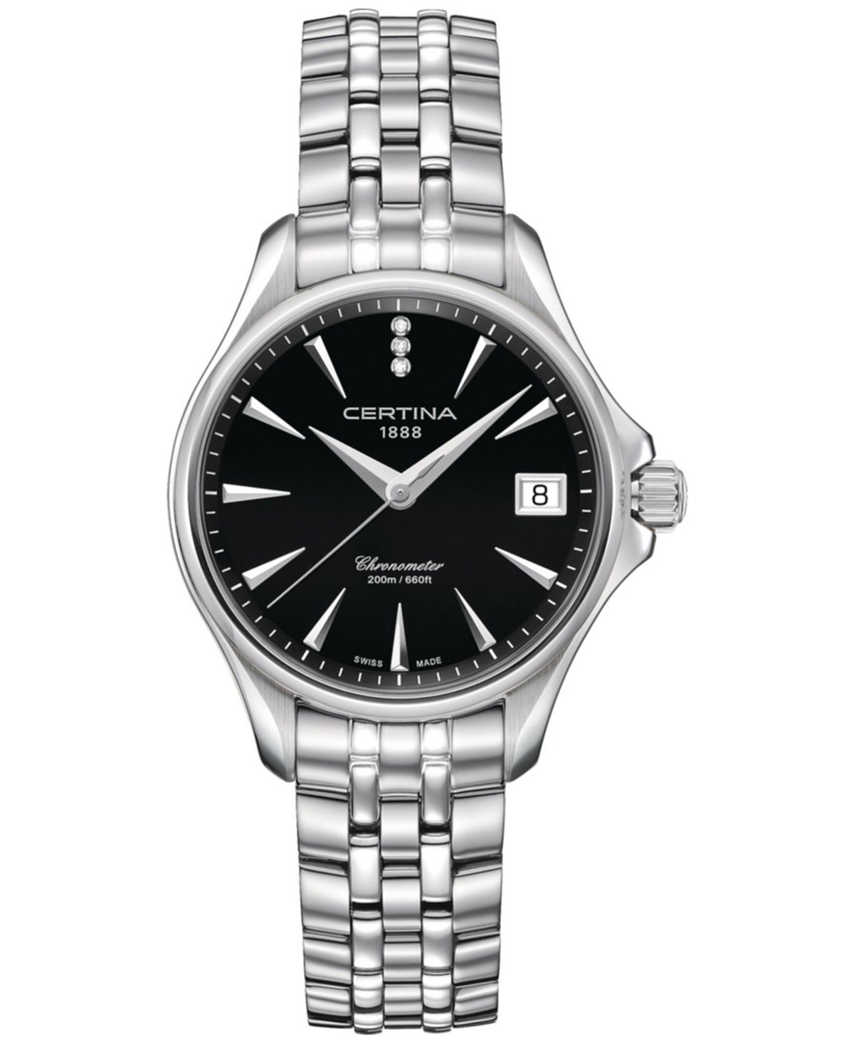 Женские швейцарские часы DS Action Diamond Accent из нержавеющей стали с браслетом, 34 мм Certina, черный certina c600016251