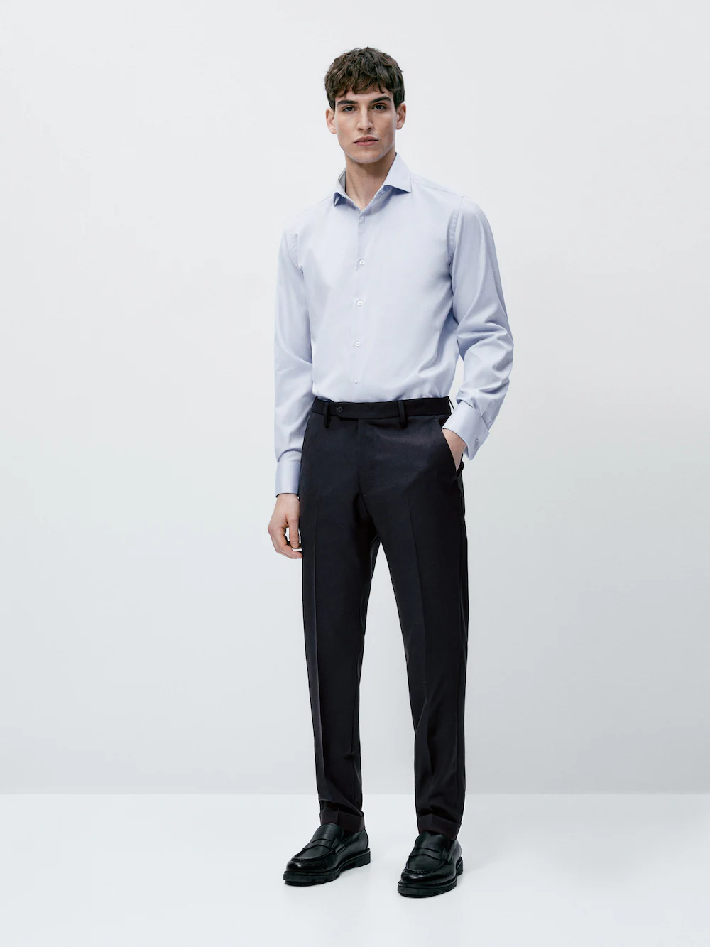 

Рубашка обычного кроя в елочку с двойными манжетами Massimo Dutti, синий