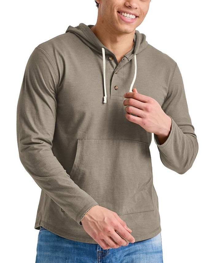 

Мужская толстовка с капюшоном Originals Tri-Blend Henley Hanes, цвет Green 1