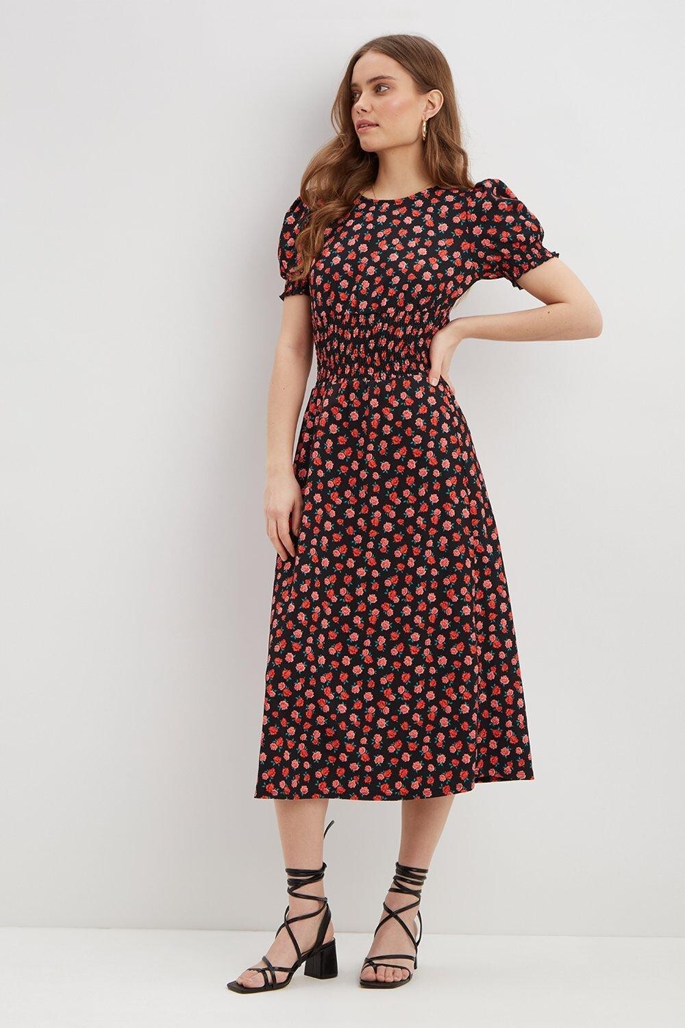 

Платье миди с фактурной присборенной талией Black Rose Dorothy Perkins, черный