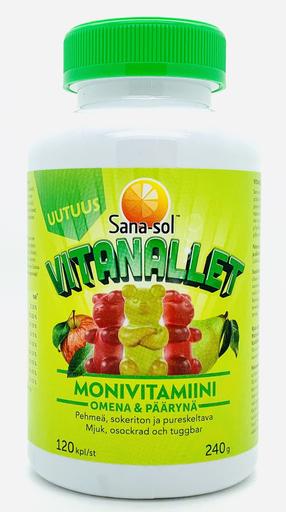Мультивитамины Sana-Sol Vitanallet Omena & Päärynä для детей, 120 капсул