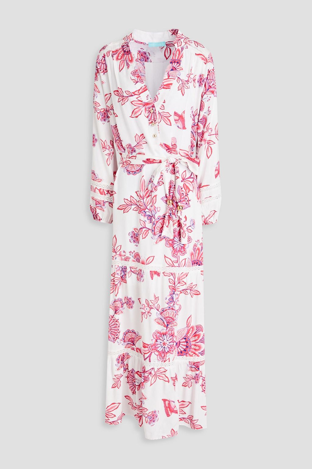 Тканое платье макси Wisteria со сборками и цветочным принтом MELISSA ODABASH, белый цена и фото