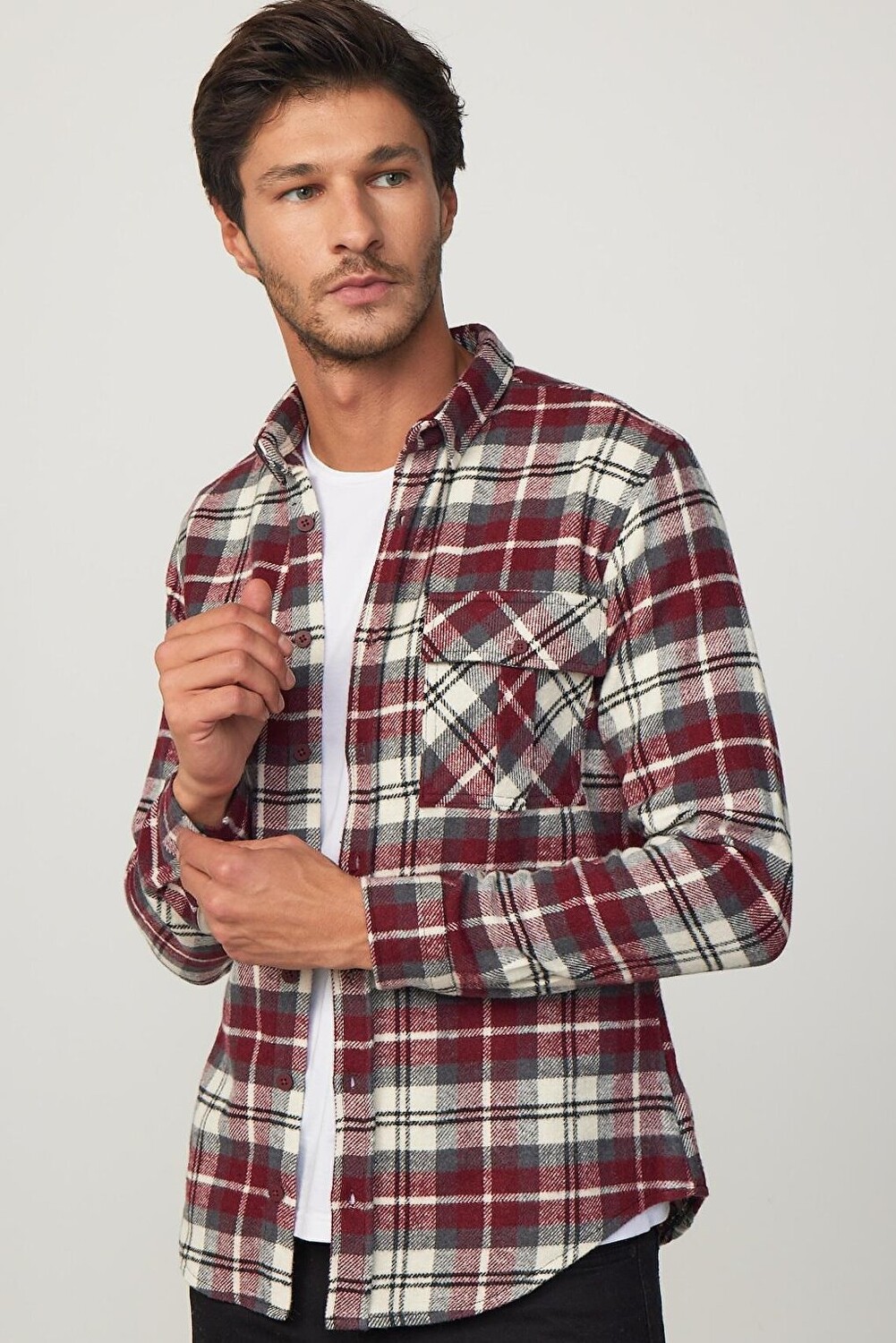 

Мужская рубашка дровосека в клетку с узким клапаном и одним карманом Slim Fit TUDORS, смешанный