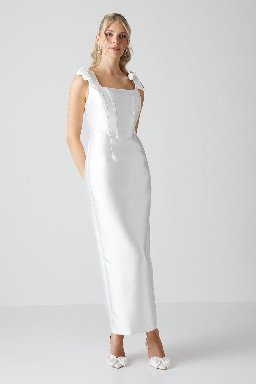 цена Атласное платье-колонна с корсетом и завязками на плечах Coast, белый