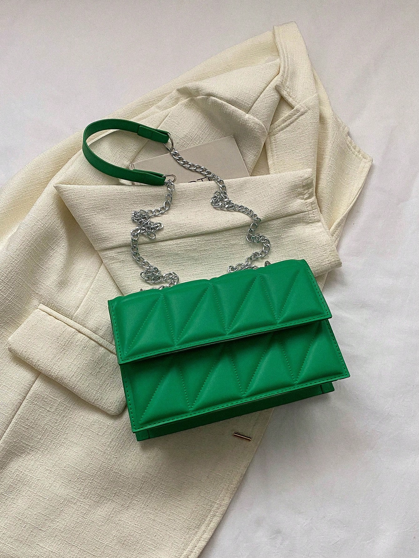 Легкая деловая повседневная минималистичная стеганая сумка с цепочкой и квадратной цепочкой для девочек-подростков, зеленый