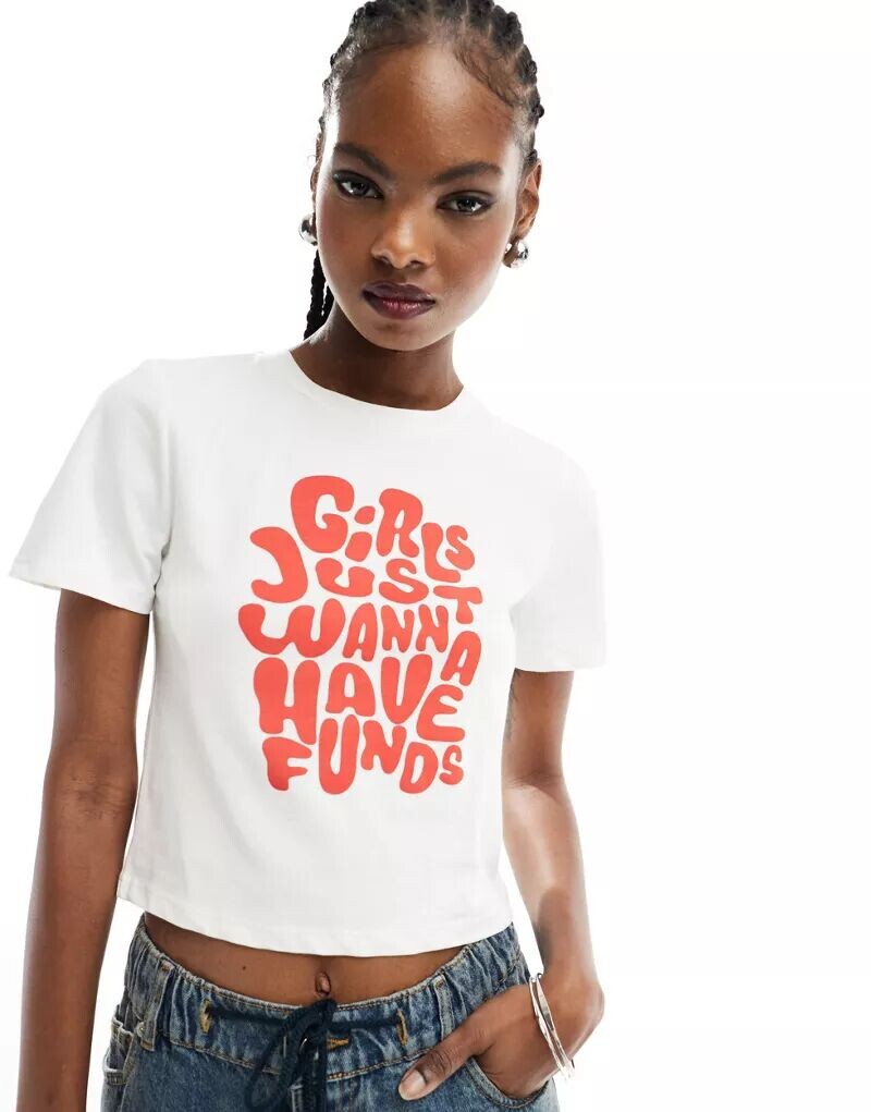 

Белая детская футболка Something New с принтом «Girls Just Wanna Have Funds»