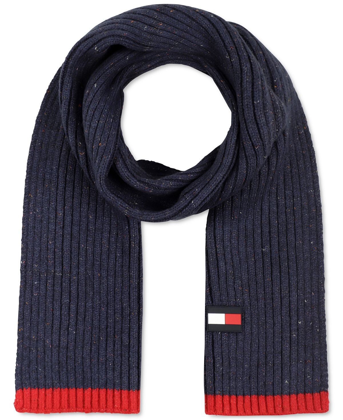 

Мужской шарф в рубчик с резиновым флагом и нашивкой Tommy Hilfiger