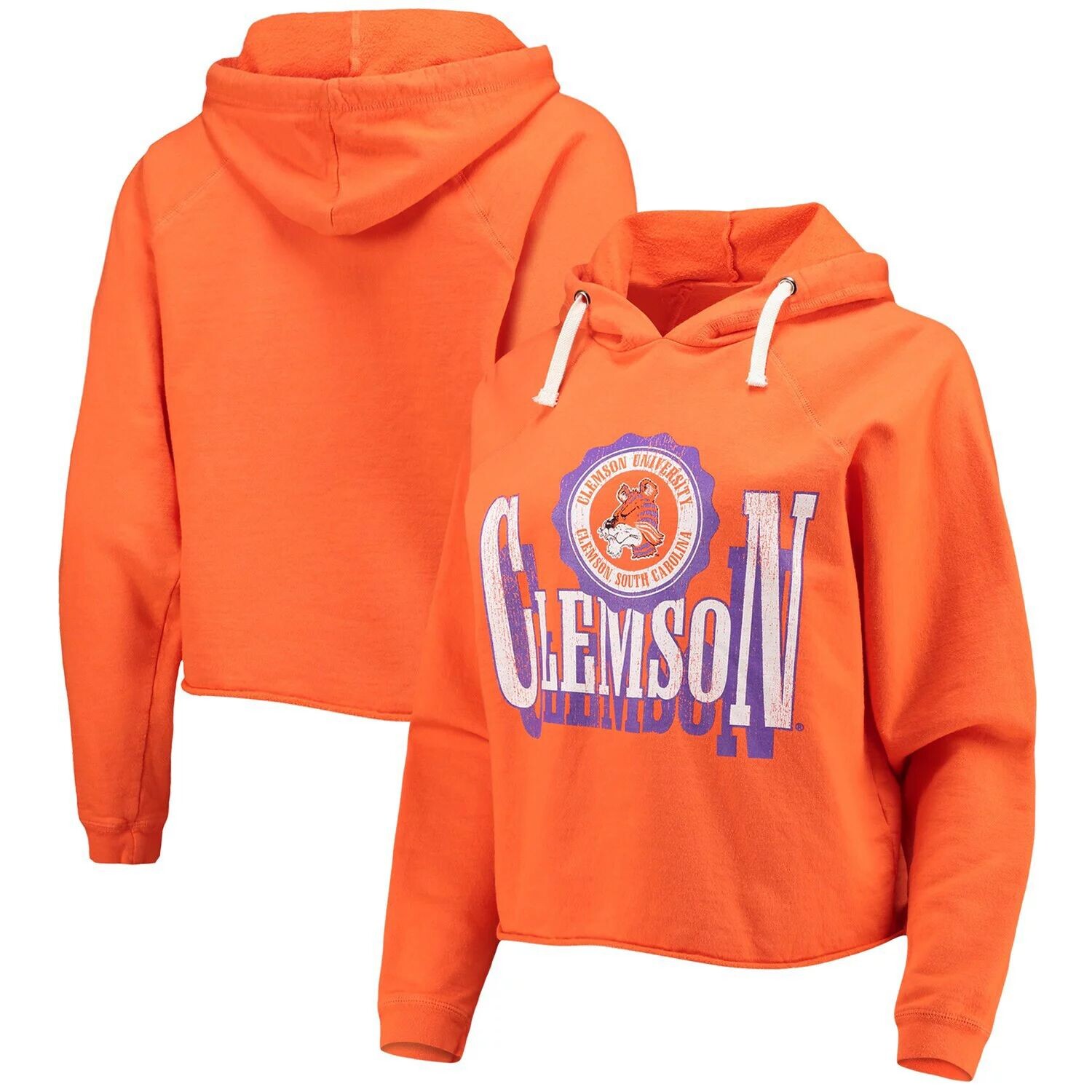 

Женский оригинальный ретро брендовый оранжевый Clemson Tigers Vault, винтажный укороченный пуловер с капюшоном реглан