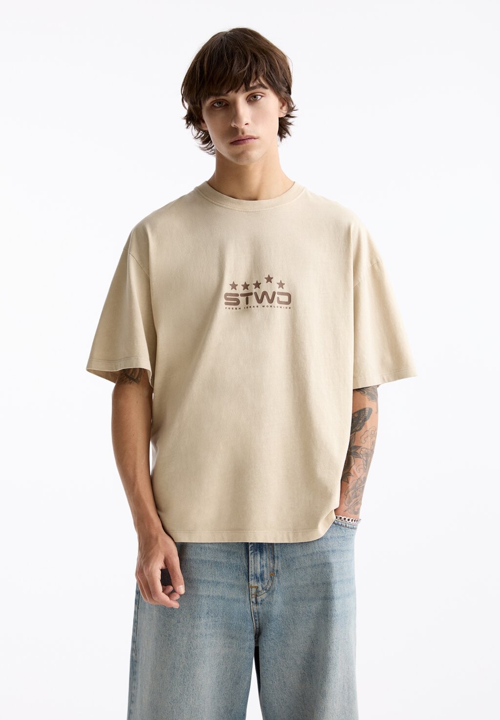 

Футболка с принтом PULL&BEAR, цвет sand