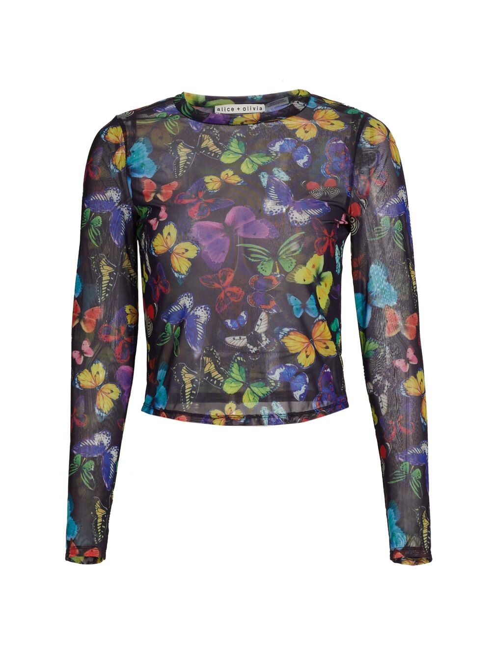 

Укороченный сетчатый топ Delaina Butterfly Alice + Olivia, черный