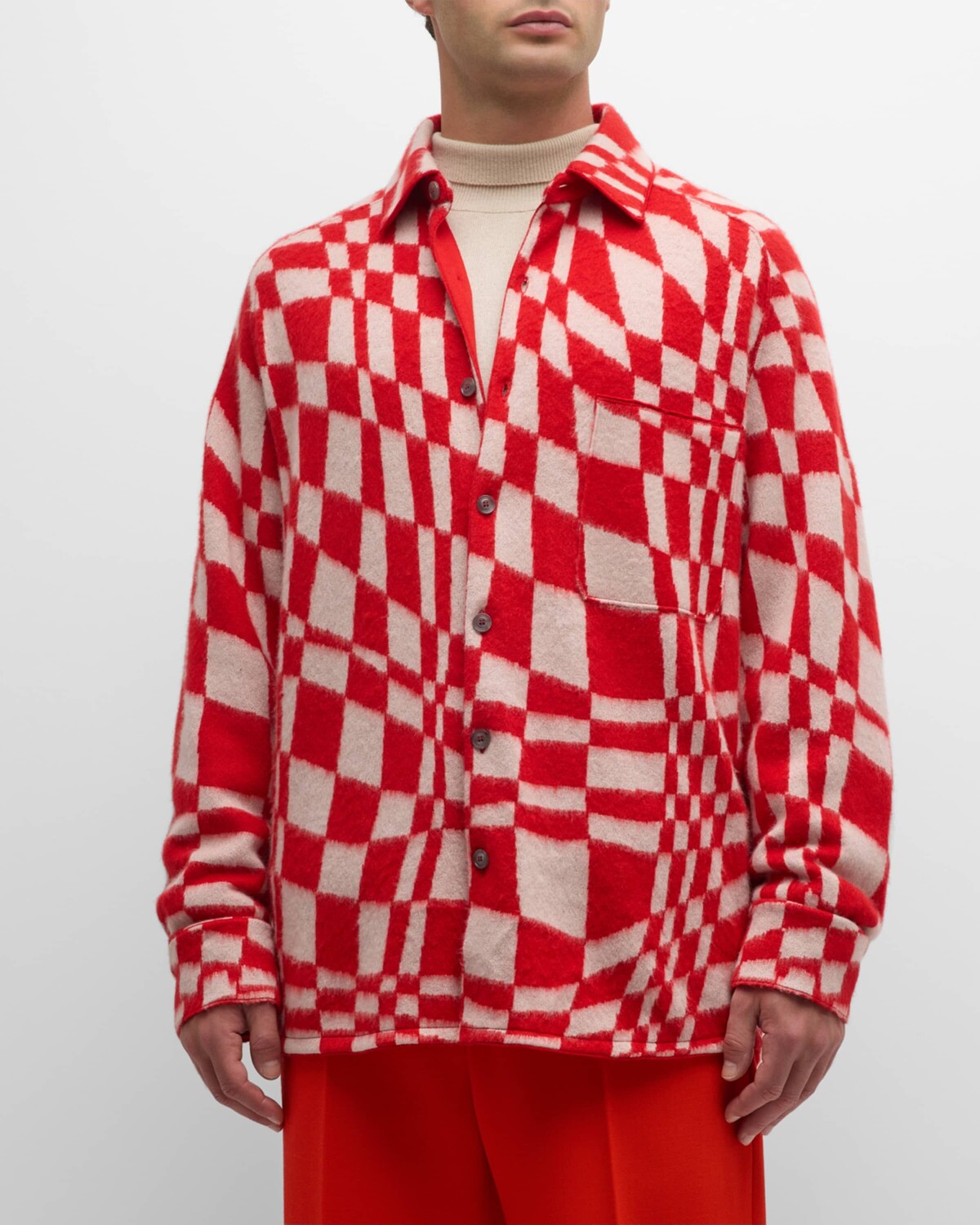 

Мужская рубашка на пуговицах из матового кашемира и шелка THE ELDER STATESMAN X ZEGNA, цвет Md Red Ck