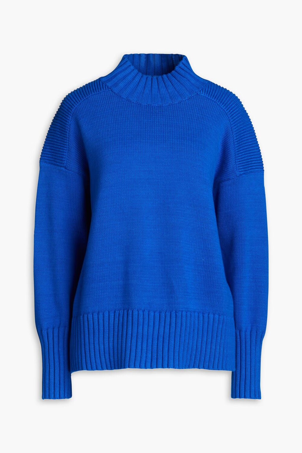 

Двухцветный хлопковый свитер в рубчик с высоким воротником Chinti & Parker, ярко-голубой