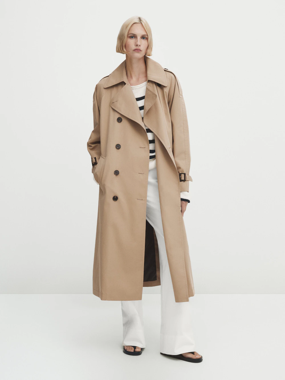 

Объемный тренч с поясом Massimo Dutti, бежевый