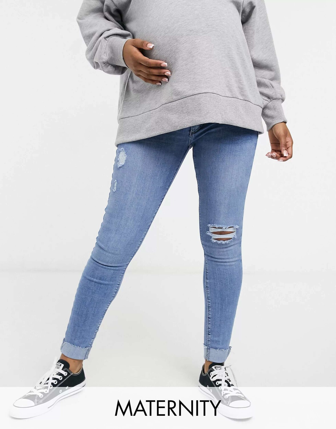 

Рваные рваные джинсы скинни River Island Molly среднего аутентично-синего цвета