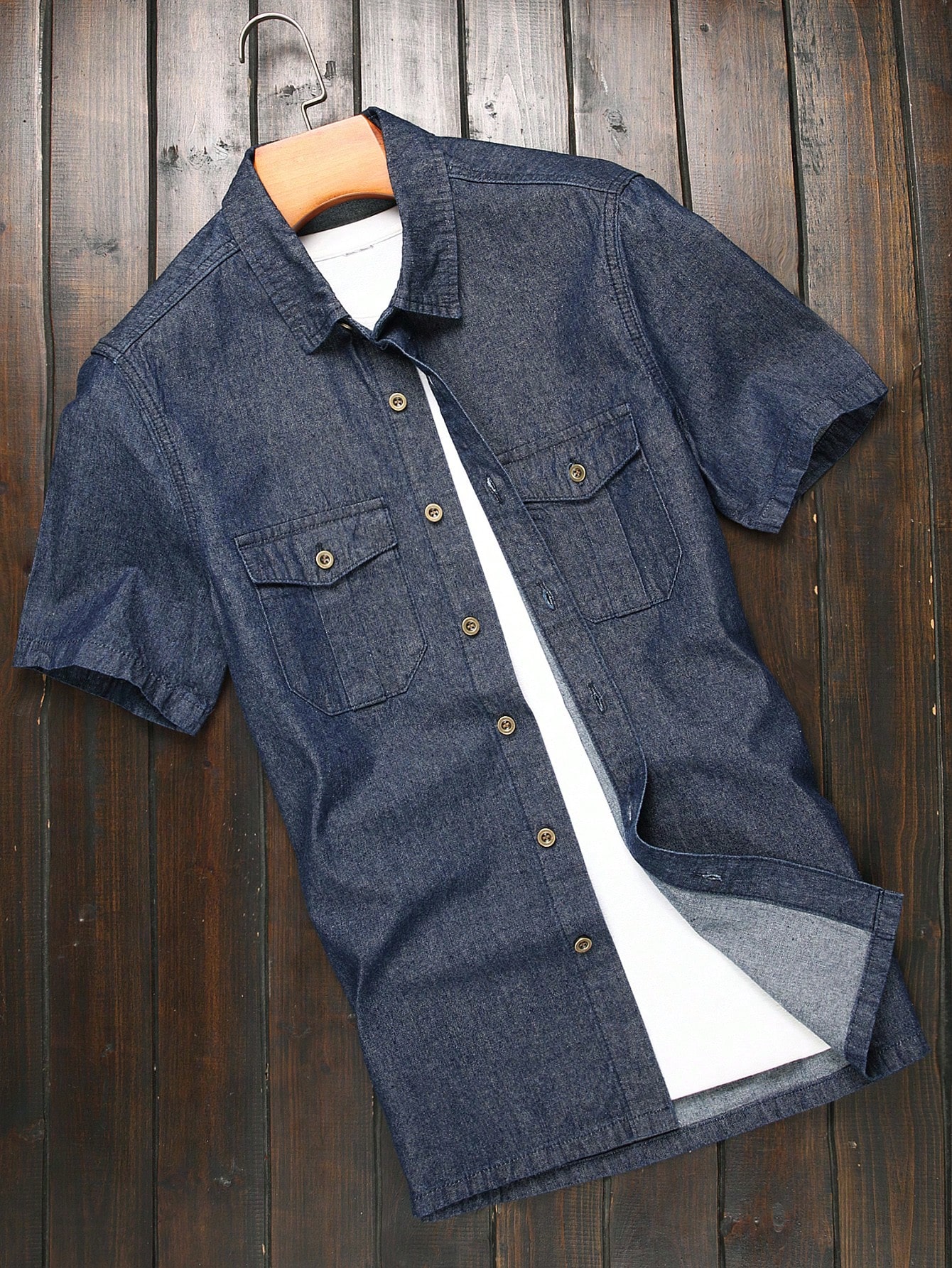 Мужская джинсовая рубашка с коротким рукавом Manfinity EMRG, темная стирка цена и фото