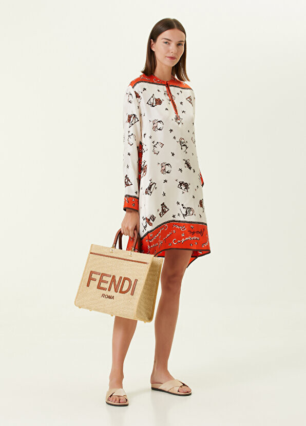 

Мини-платье из оранжевого шелка с узором Fendi