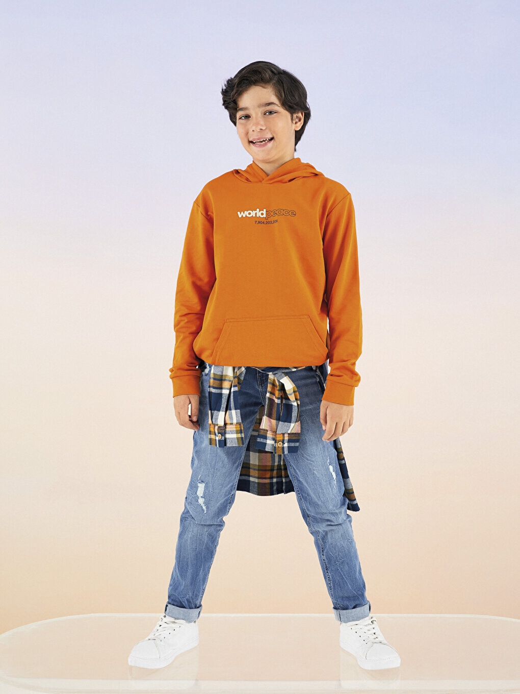 

Толстовка с капюшоном и принтом для мальчиков с длинными рукавами LCW Kids, апельсин