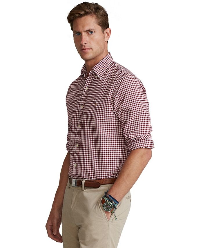 

Мужская оксфордская рубашка классического кроя в мелкую клетку Polo Ralph Lauren, цвет Wine/white