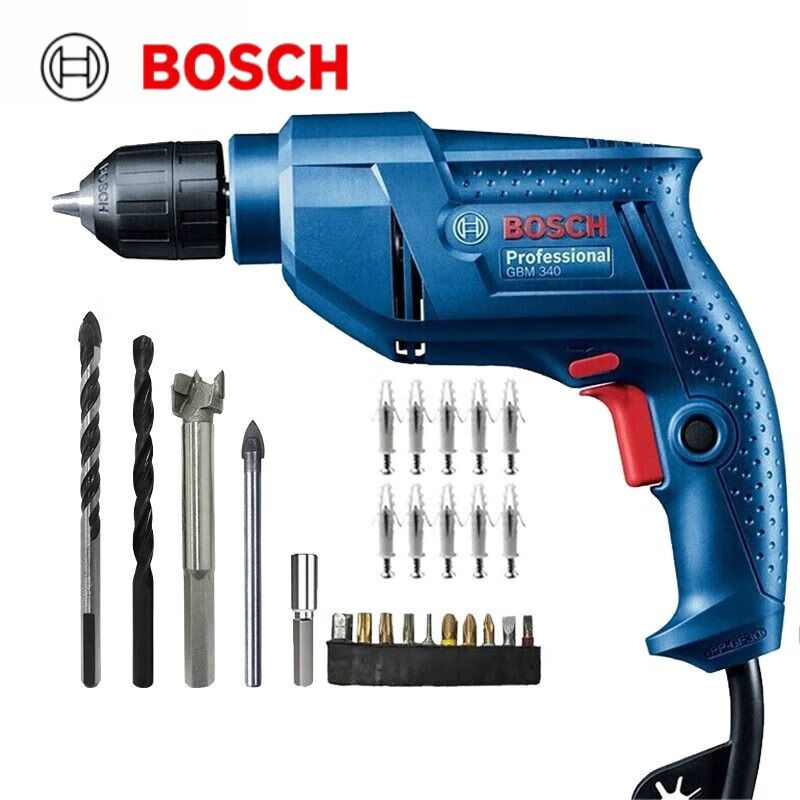 Дрель ручная Bosch GBM340KL с насадками