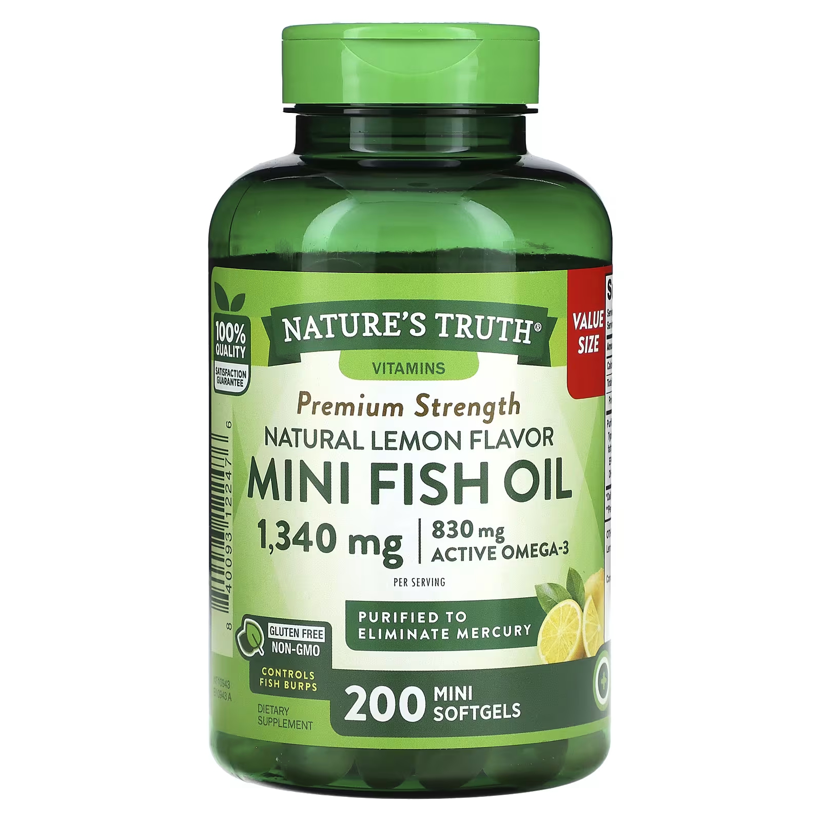 Пищевая добавка Nature's Truth Mini Fish Oil Premium Strength натуральный лимон, 200 мини-желатиновых капсул